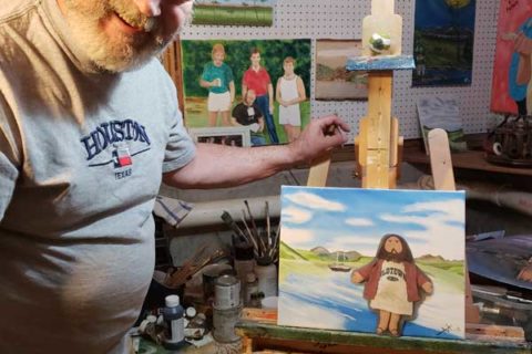 Flat Jesus Visits Artist Art Lee