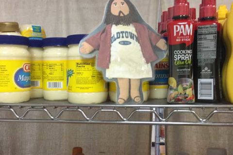 Flat Jesus at the Food Pantry