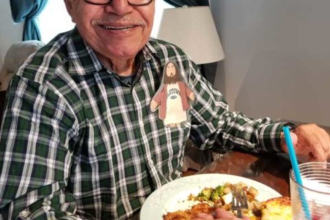 Flat Jesus Enjoys Dinner with Friends