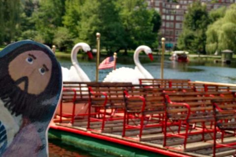 Flat Jesus Rides the Swan Boats