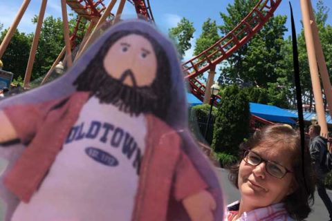 Flat Jesus Rides the Rollercoaster at Six Flags