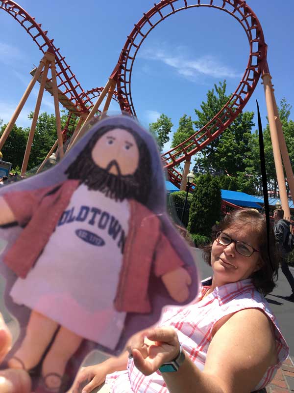 Flat Jesus Rides the Rollercoaster at Six Flags